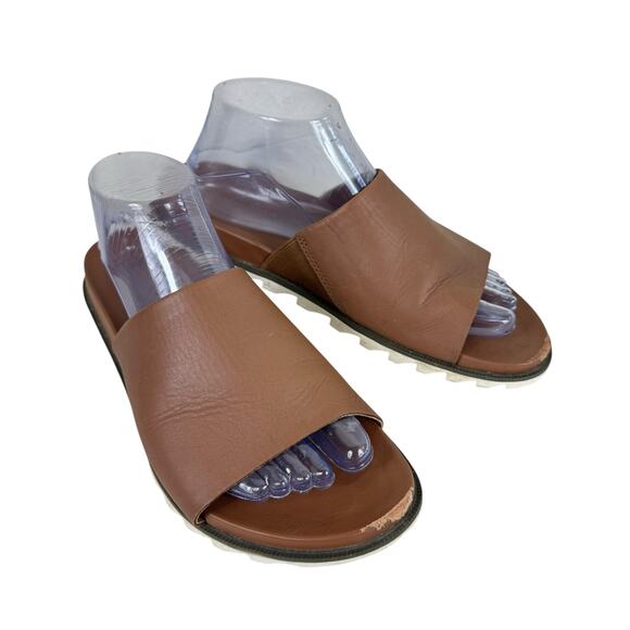 Sorel Roaming Decon Brown Leather Lightweight Slide Sandals Women's Size 9 - Picture 1 of 9
